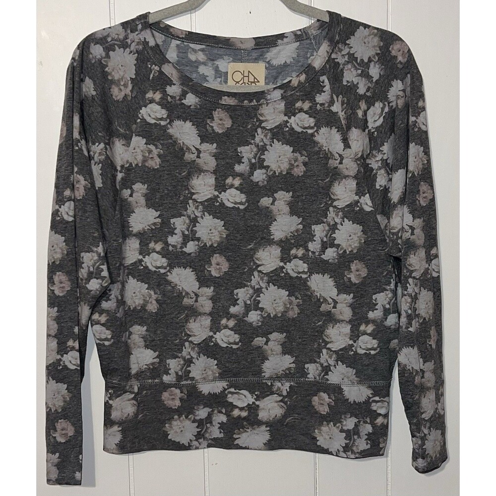 Chaser Floral Raglan Shirt Size Small Dolman Sleeves Jersey Cropped Long Sleeve
